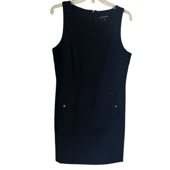 Banana Republic Jacquard Sheath Navy Blue Classy Sleeveless Dress Sz 10 - Picture 1 of 9